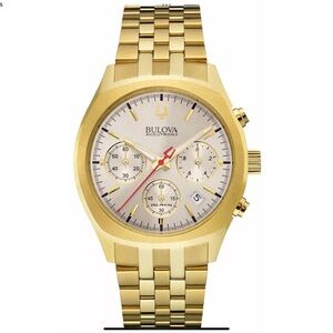 Bulova 97B150 Accutron Silver Dial Yellow Gold Tone Chronograph Watch